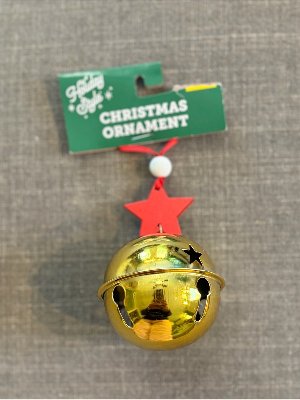 Holiday Style Gold Jingle Bell Christmas Ornament Red Star New